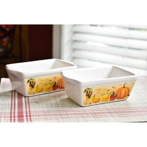 Vintage Thanksgiving Mini Loaf Pans: Fall Motif Baking Dish, Set of Two